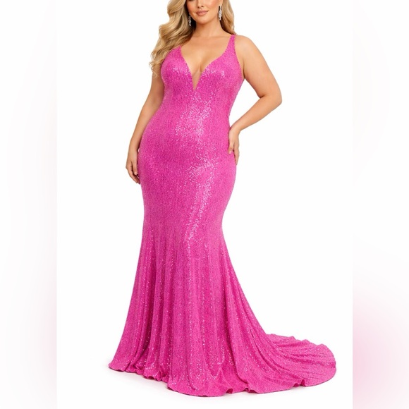 Jovani Dresses & Skirts - Jovani Sequined Backless Long Mermaid Evening Gown Fuchsia Pink Size 18 Dress